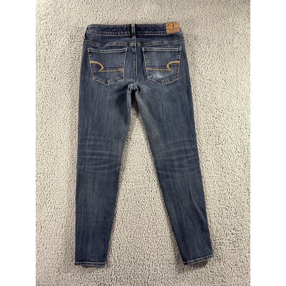 American Eagle Jeans Women 4 Short Super Stretch Low Rise Skinny‎ Dark Wash - Picture 2 of 9
